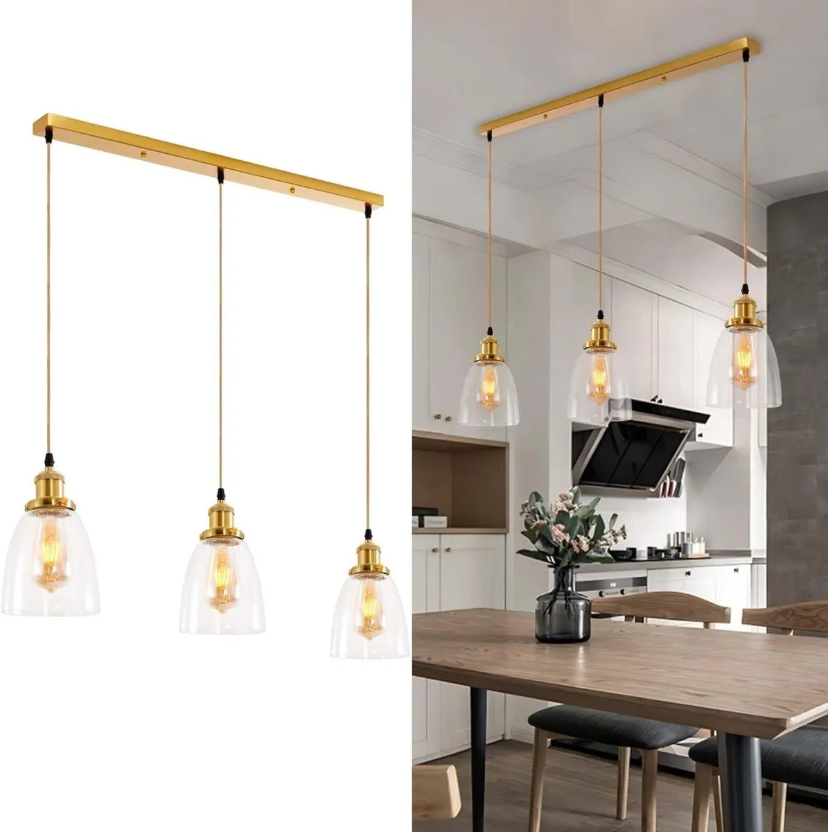 3 Way Glass Pendant Light Fitting with Clear - Image 1