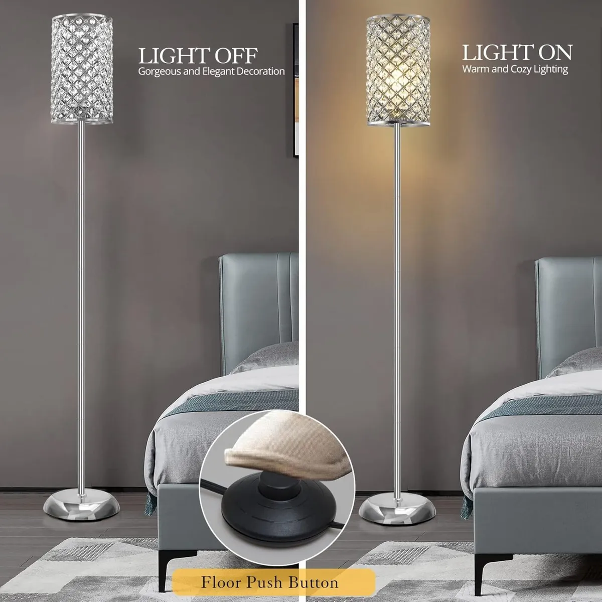 Crystal Floor Lamp Elegant Standing Modern Silver - Image 3