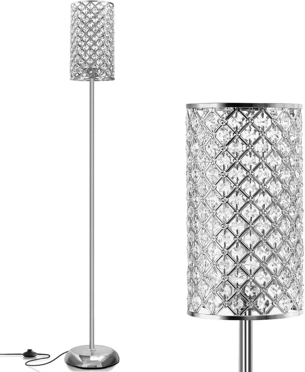 Crystal Floor Lamp Elegant Standing Modern Silver - Image 1