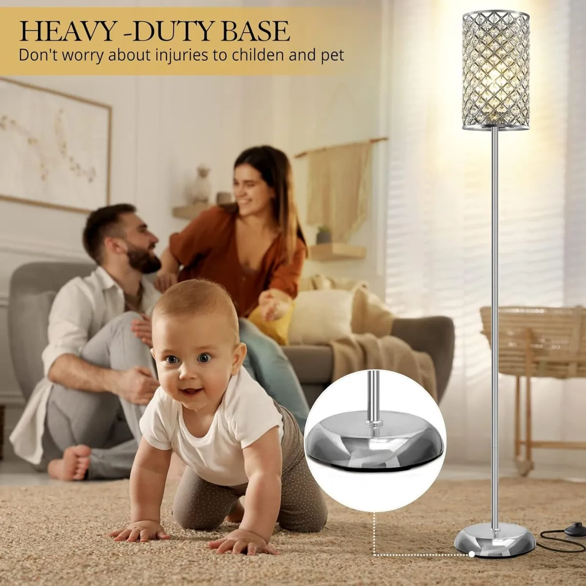 Crystal Floor Lamp Elegant Standing Modern Silver - Image 4