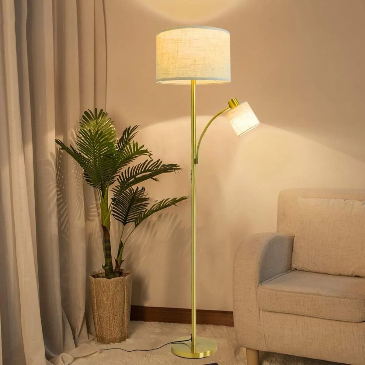 2 Head Parent and Child Floor Reading Lamp 3000k - Image 1