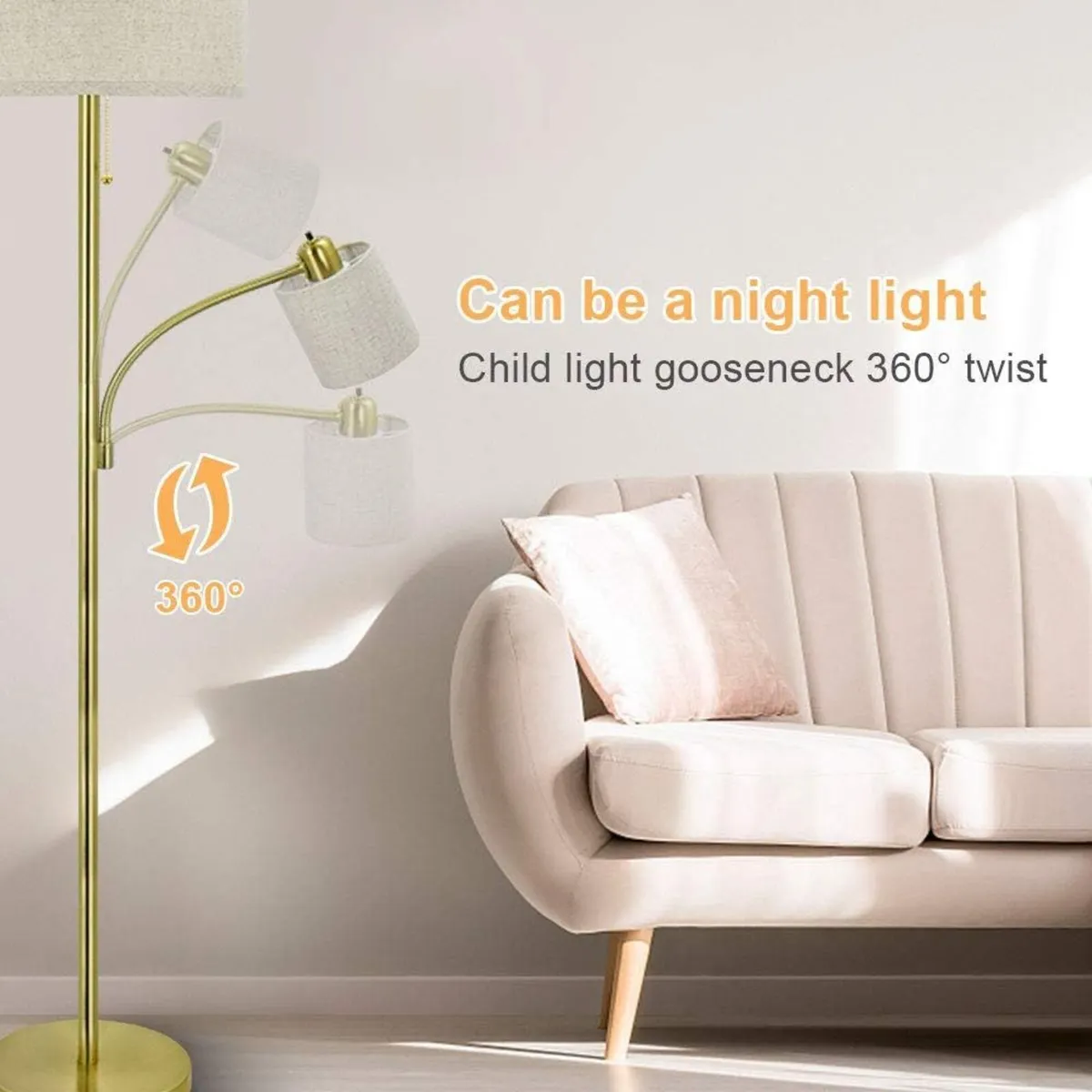 2 Head Parent and Child Floor Reading Lamp 3000k - Image 2
