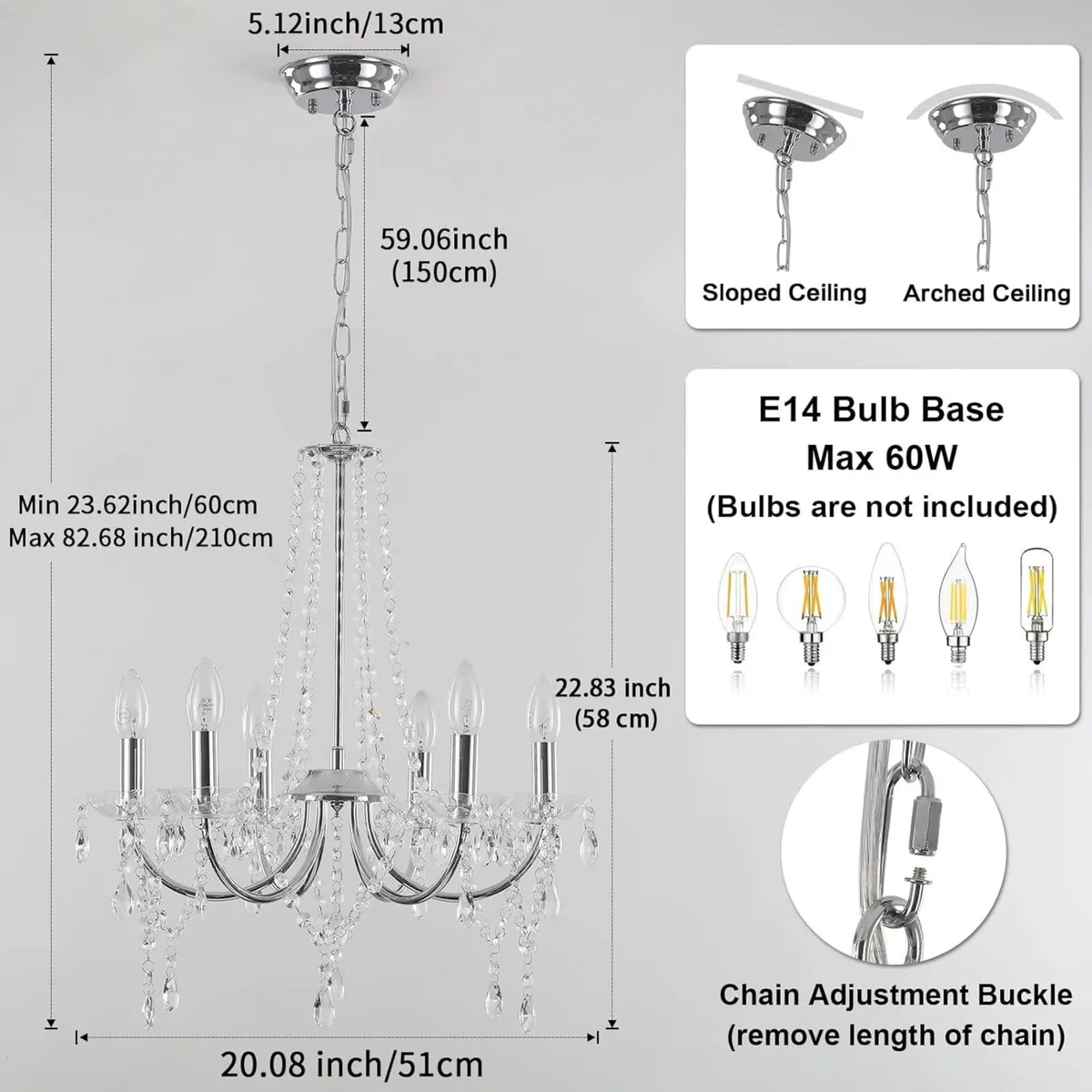 Modern Crystal Chandelier 6 Lights Silver - Image 2