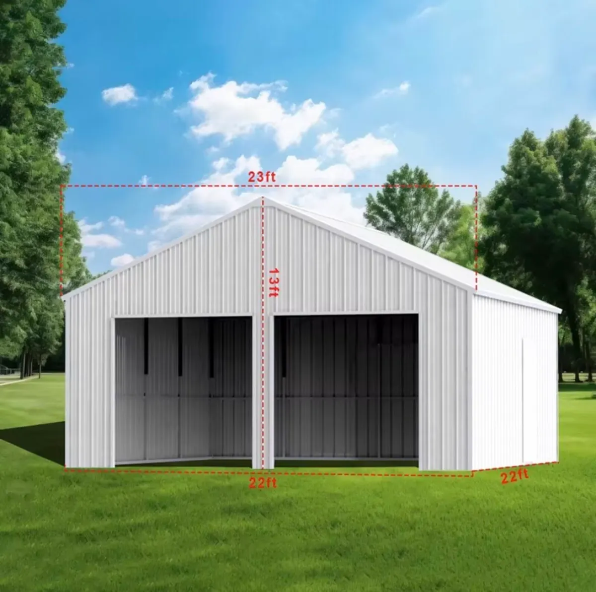 23x22 Heavy Duty Steel Shed / Double Garage - Image 1