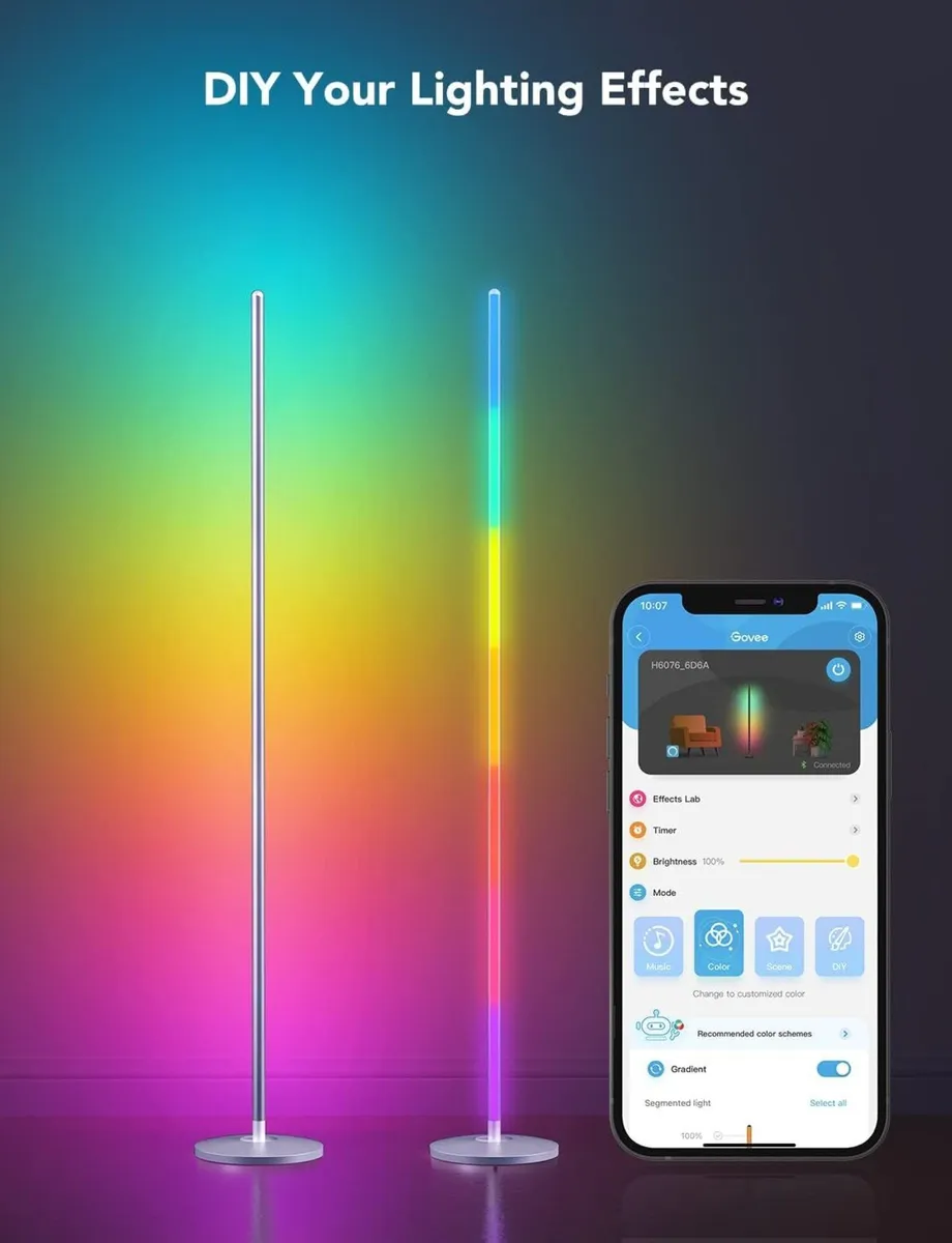 LED Floor Lamp RGBIC Modern Corner Silver with 61 - Image 2