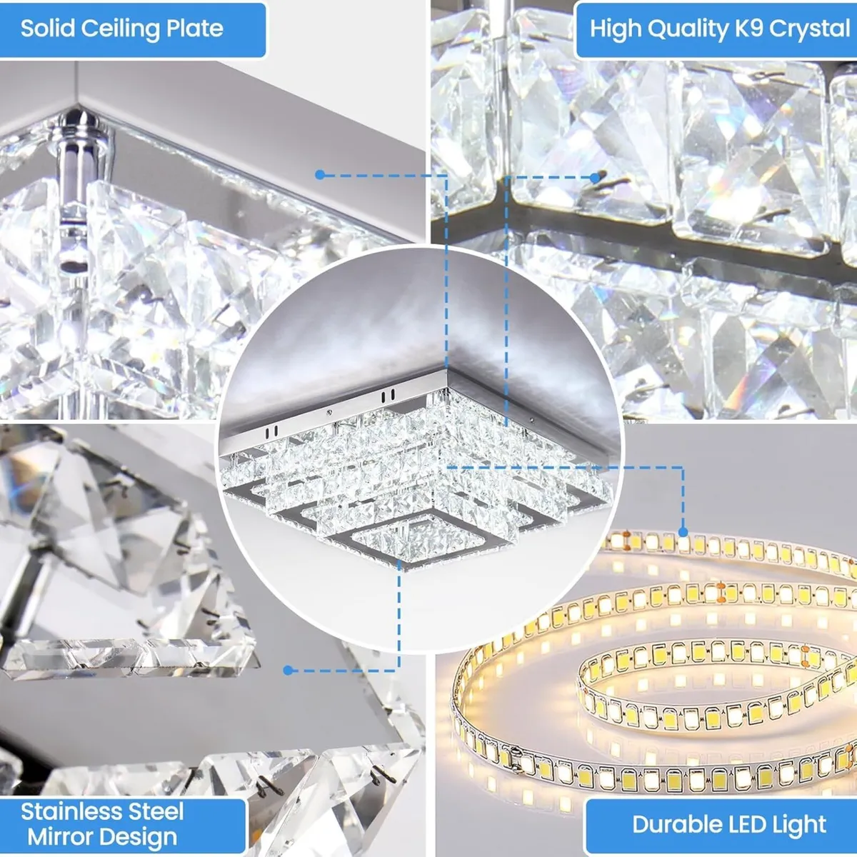 Square Crystal LED Ceiling Light Fixtures 15” - Image 4