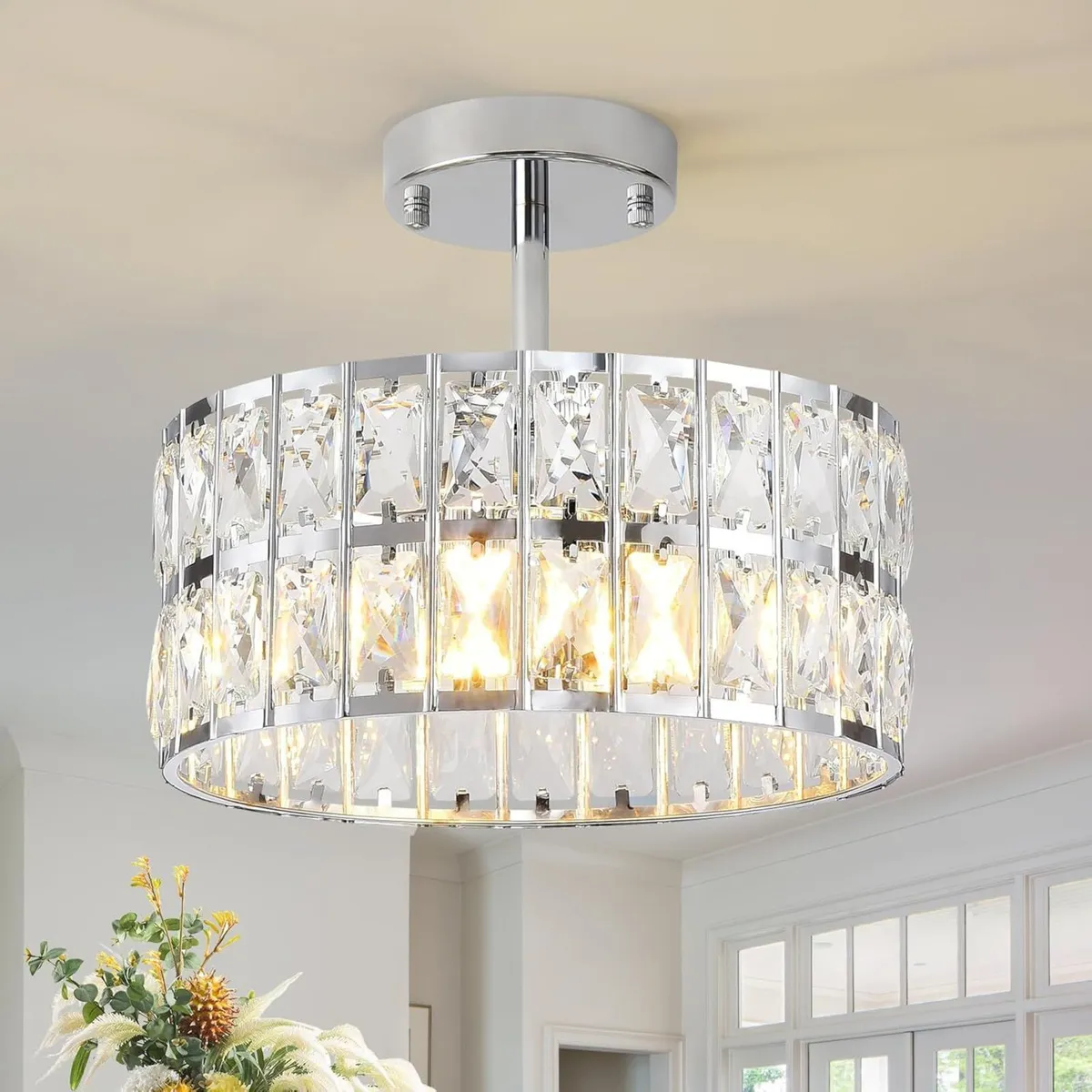 Chrome Crystal ChandeliersModern Semi Flush Mount - Image 1