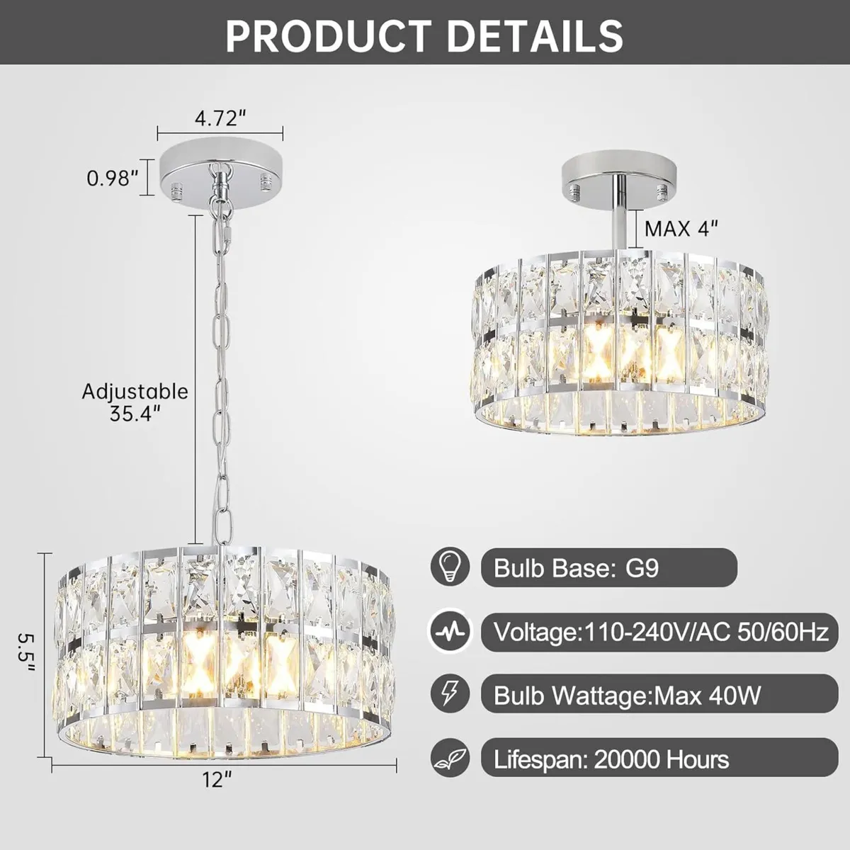 Chrome Crystal ChandeliersModern Semi Flush Mount - Image 4