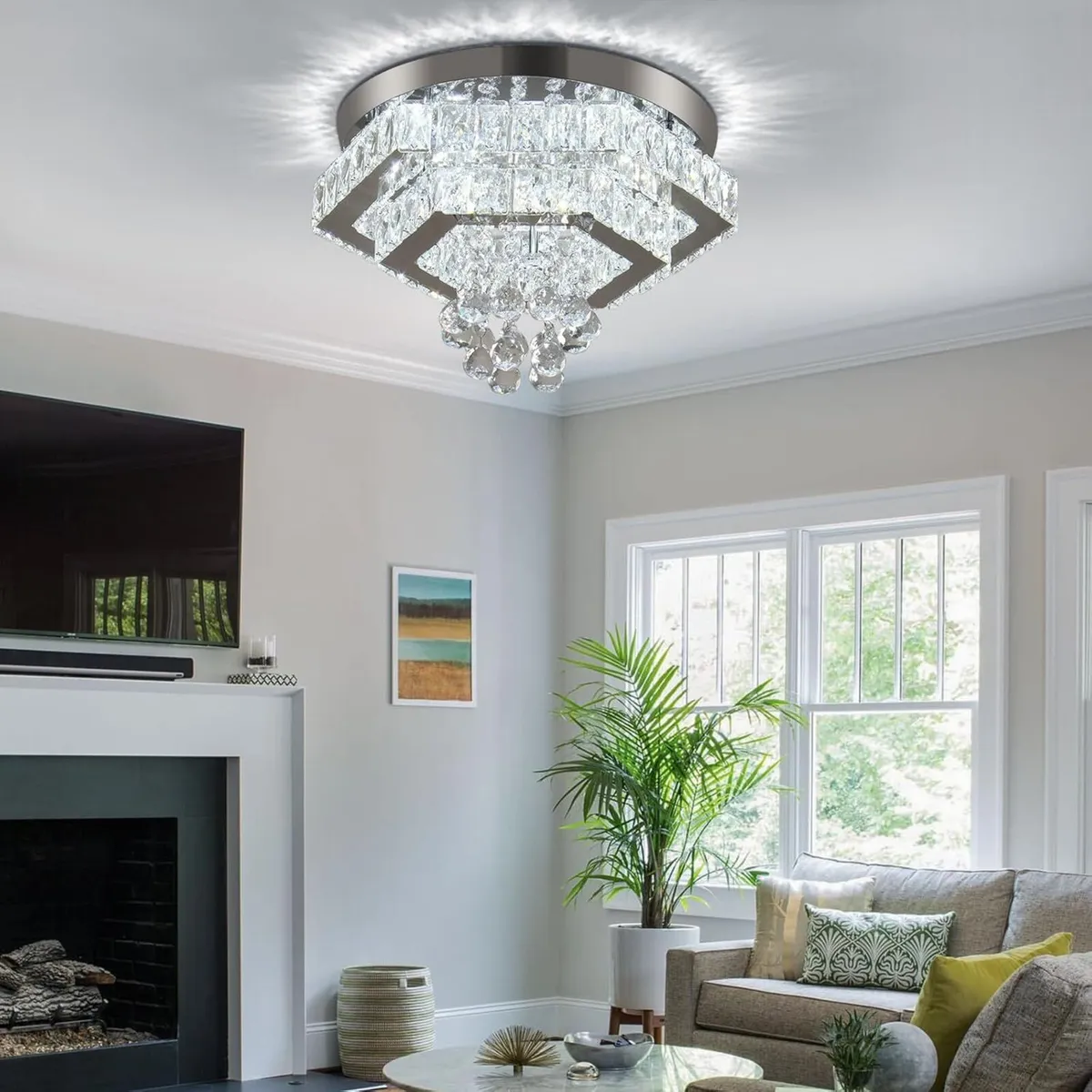 Modern 40cm Crystal Flush Ceiling Light 2-Tier - Image 3