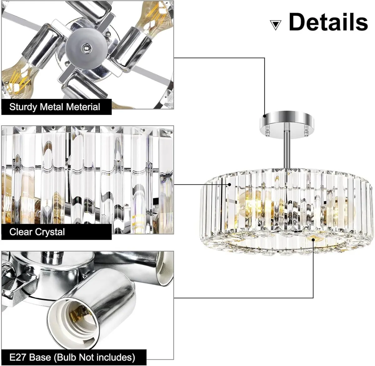 Modern Crystal Ceiling Lights Fixture 4-Lights - Image 4