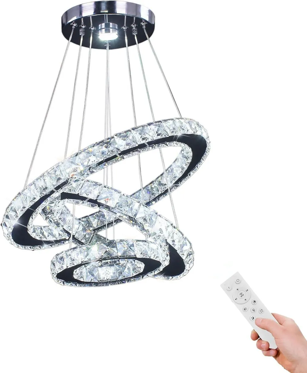 Adjustable 3 Ring Crystal Pendant Light Dimmable - Image 1