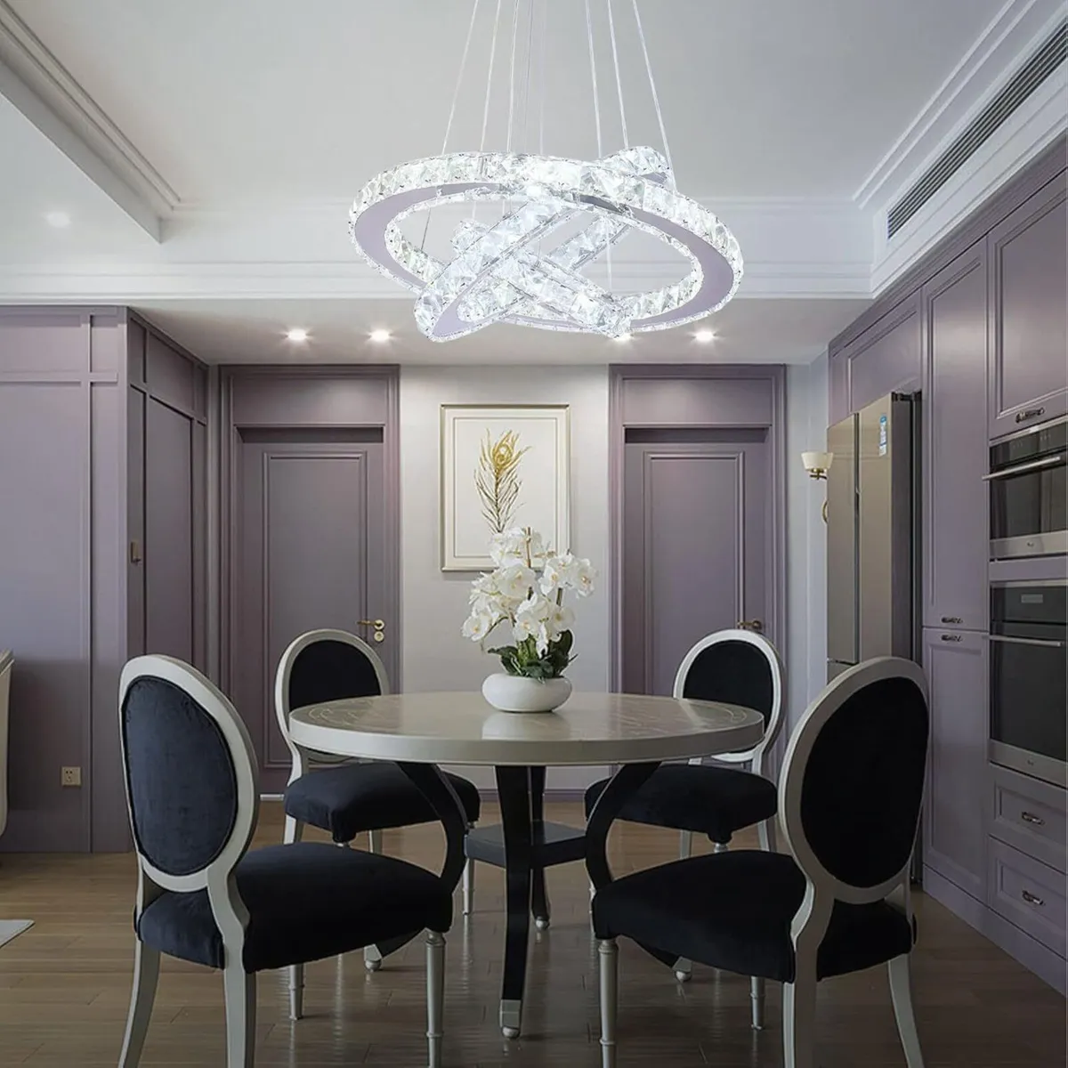 Adjustable 3 Ring Crystal Pendant Light Dimmable - Image 3