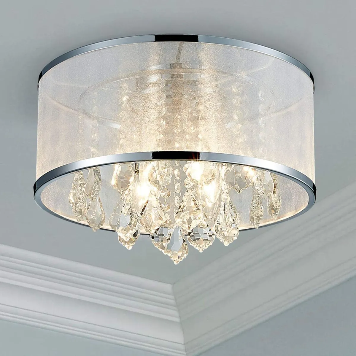 Modern Crystal Drum Chandelier Lighting Flush - Image 1