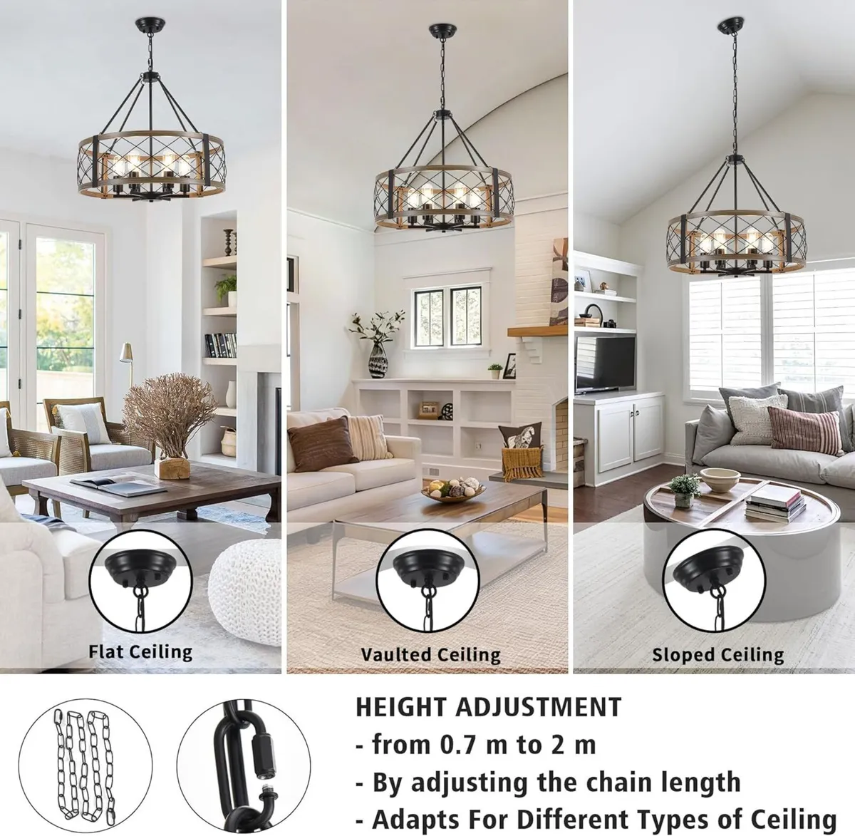 6 Lights Rustic Chandeliers Ceiling Light Living - Image 3