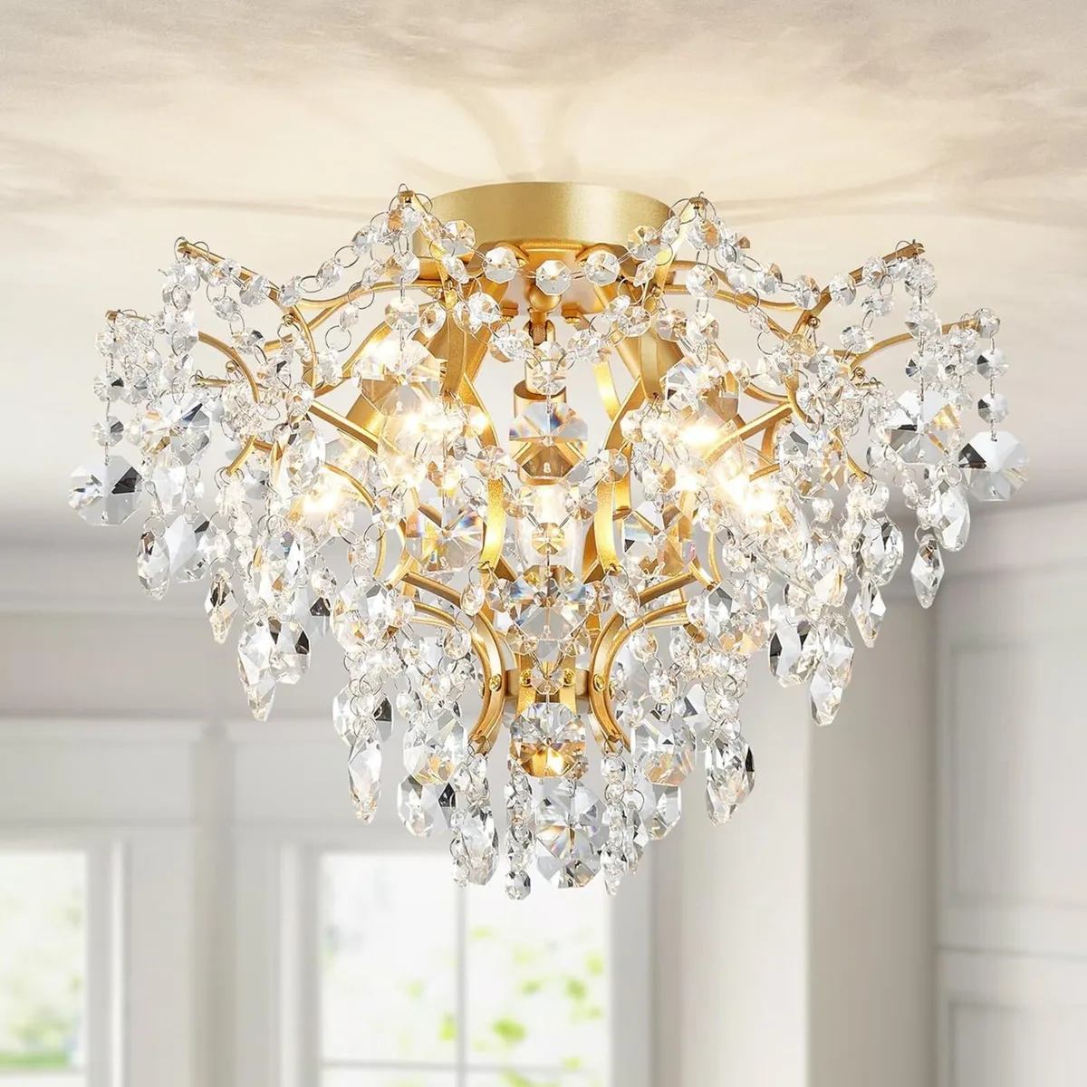 5-Light Crystal Chandelier Flushmount Ceiling - Image 1