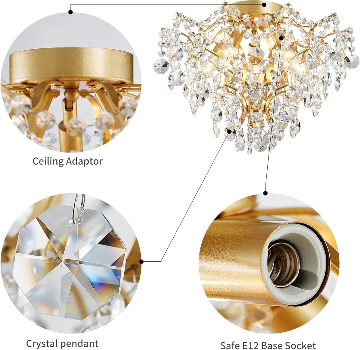 5-Light Crystal Chandelier Flushmount Ceiling - Image 3