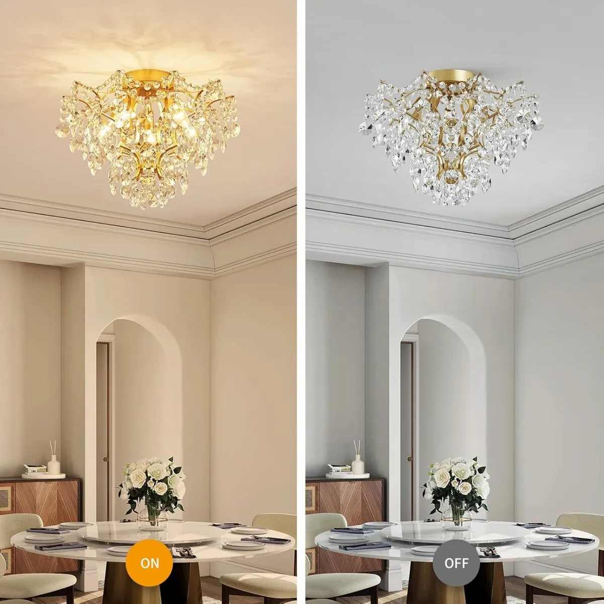 5-Light Crystal Chandelier Flushmount Ceiling - Image 4