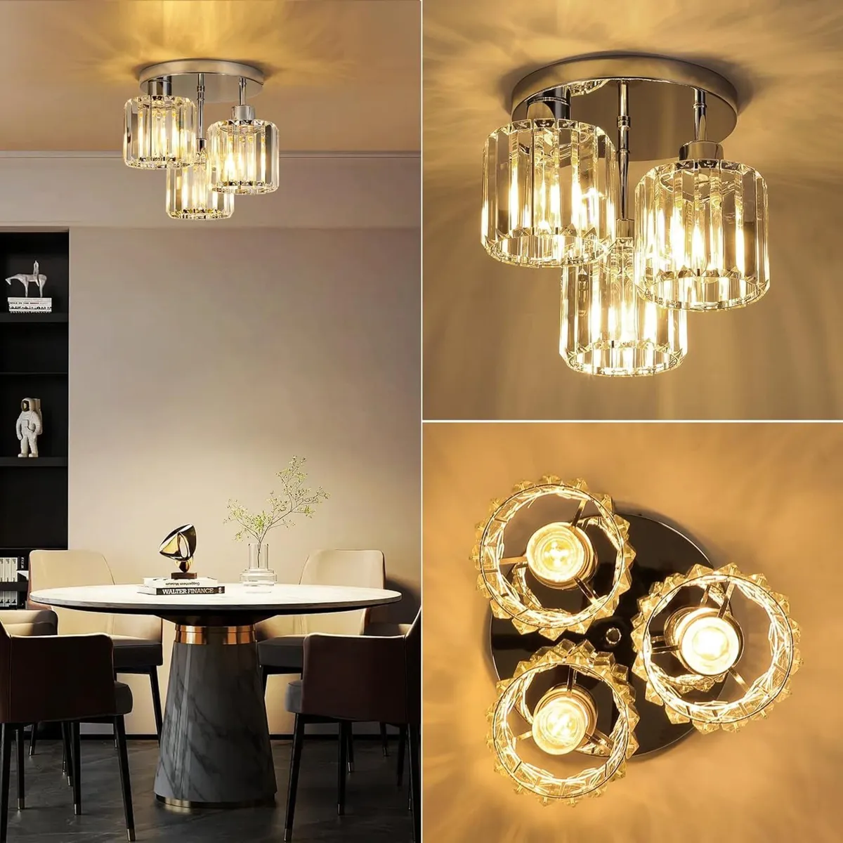 Ceiling Light 3 Lights Modern Shade Crystal - Image 2