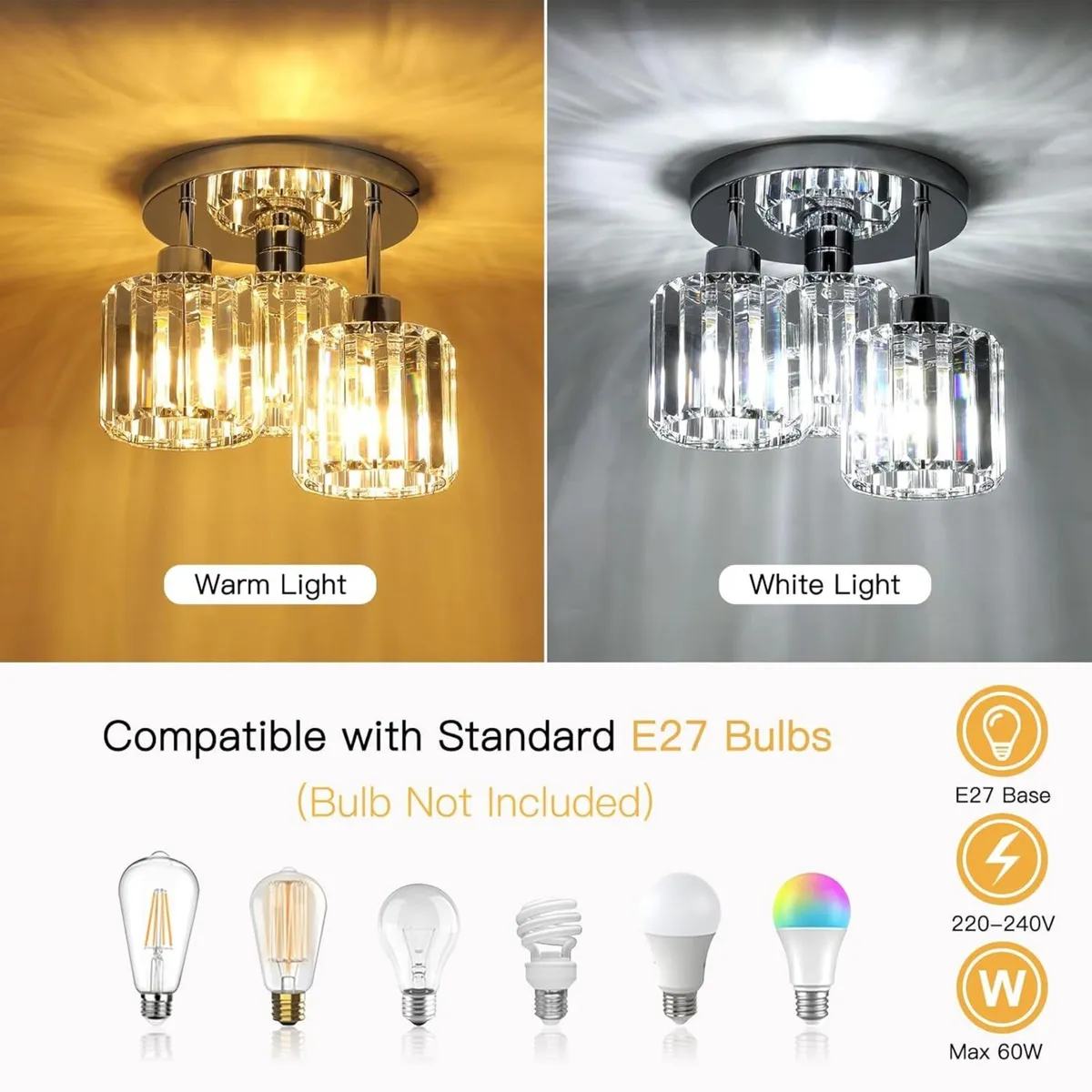 Ceiling Light 3 Lights Modern Shade Crystal - Image 3