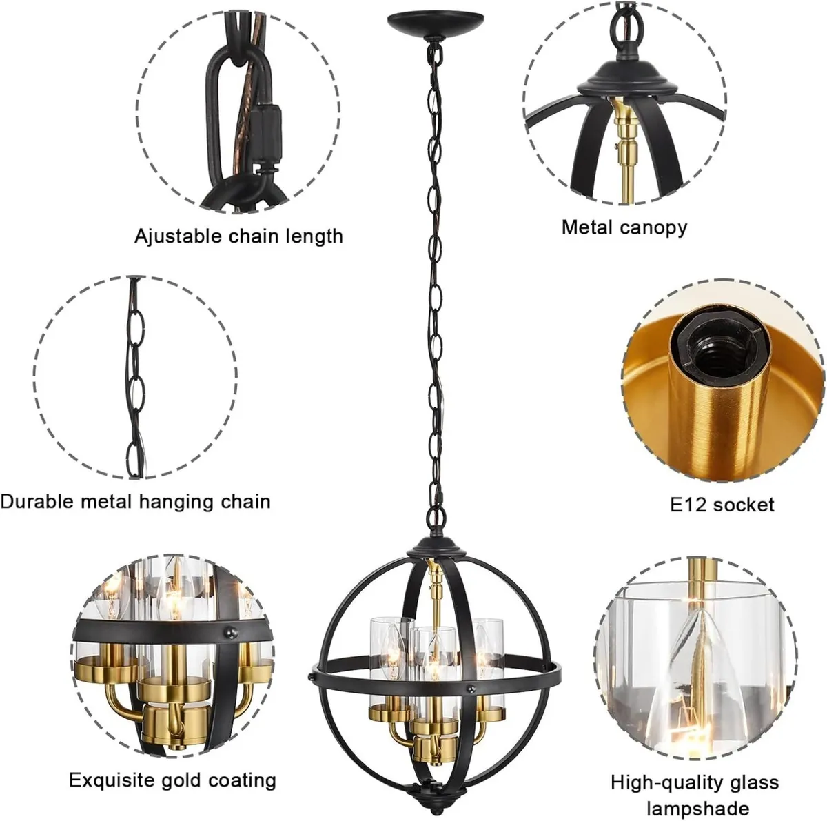 Rustic Chandelier 14 Inch Black and Gold Plated - Image 4