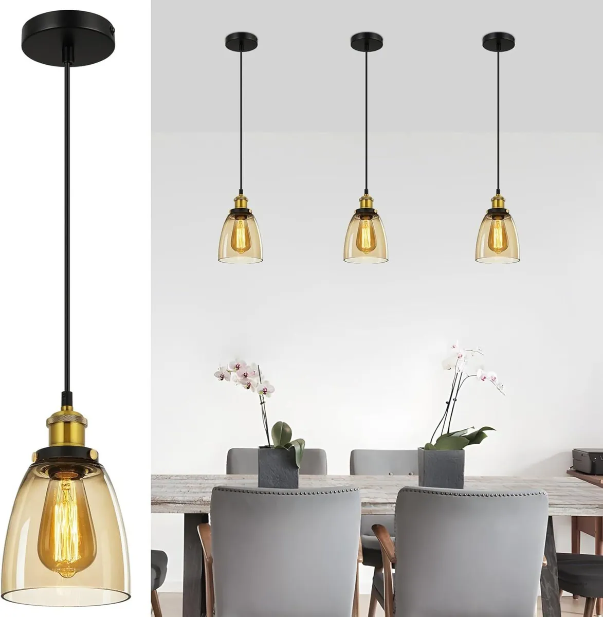 3PCS Vintage Glass Pendant Lights - Lighting - Image 1