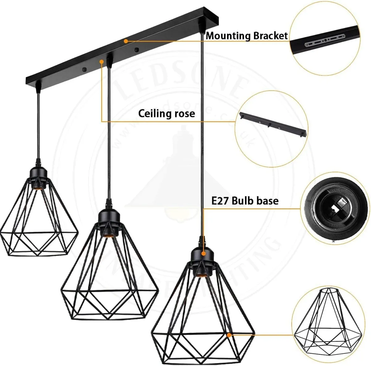 Modern Rectangle 3 Way Ceiling Pendant Cluster - Image 4