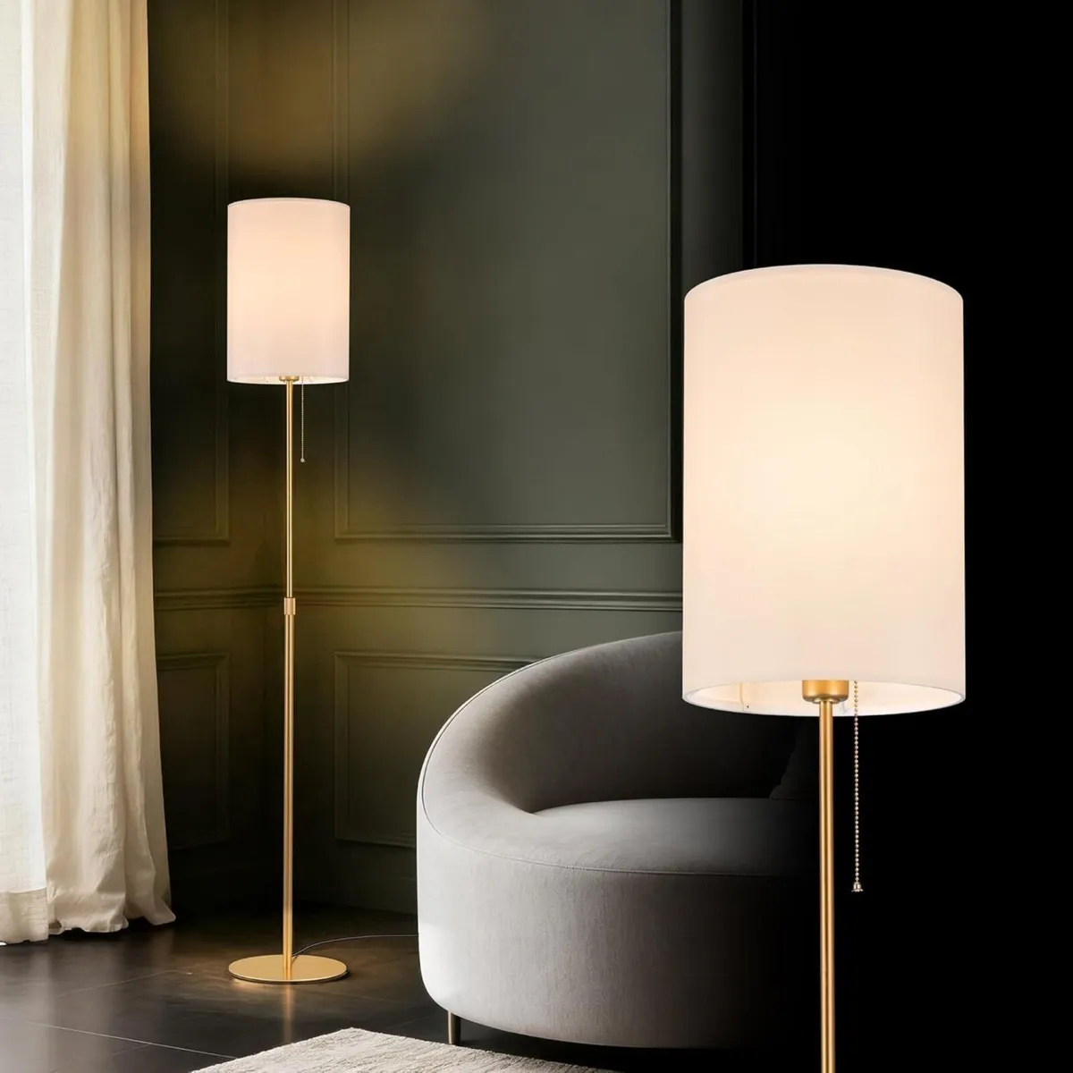 Gold Floor Lamp Height Adjustable Pull Chain - Image 1