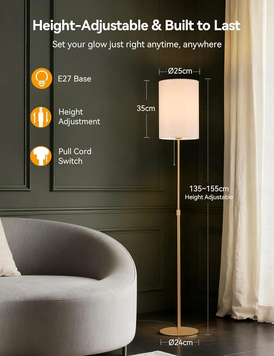 Gold Floor Lamp Height Adjustable Pull Chain - Image 2