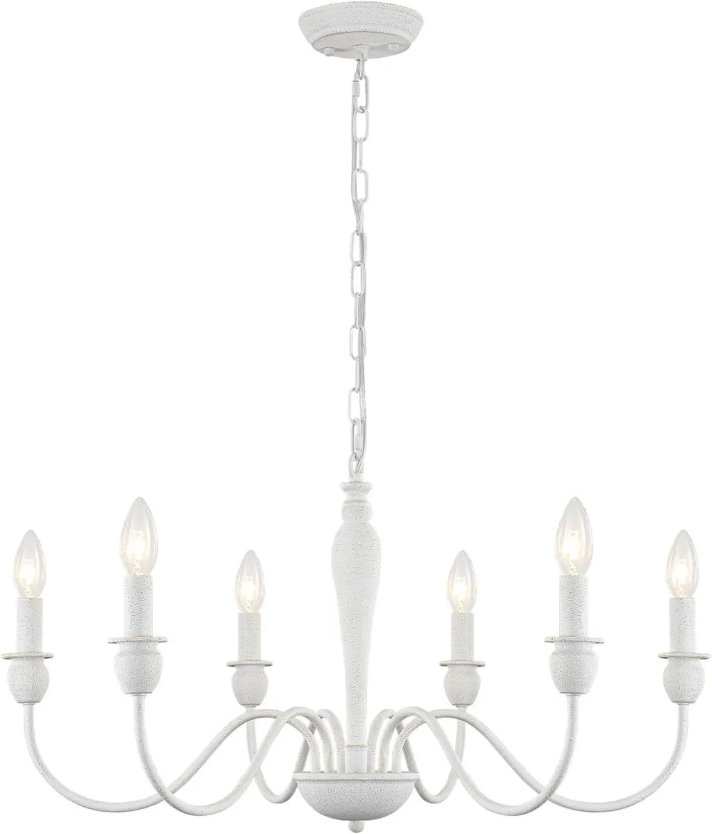 White Chandelier 6 Lights Metal Vintage Chandelier - Image 1