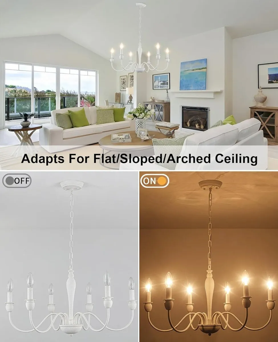 White Chandelier 6 Lights Metal Vintage Chandelier - Image 4