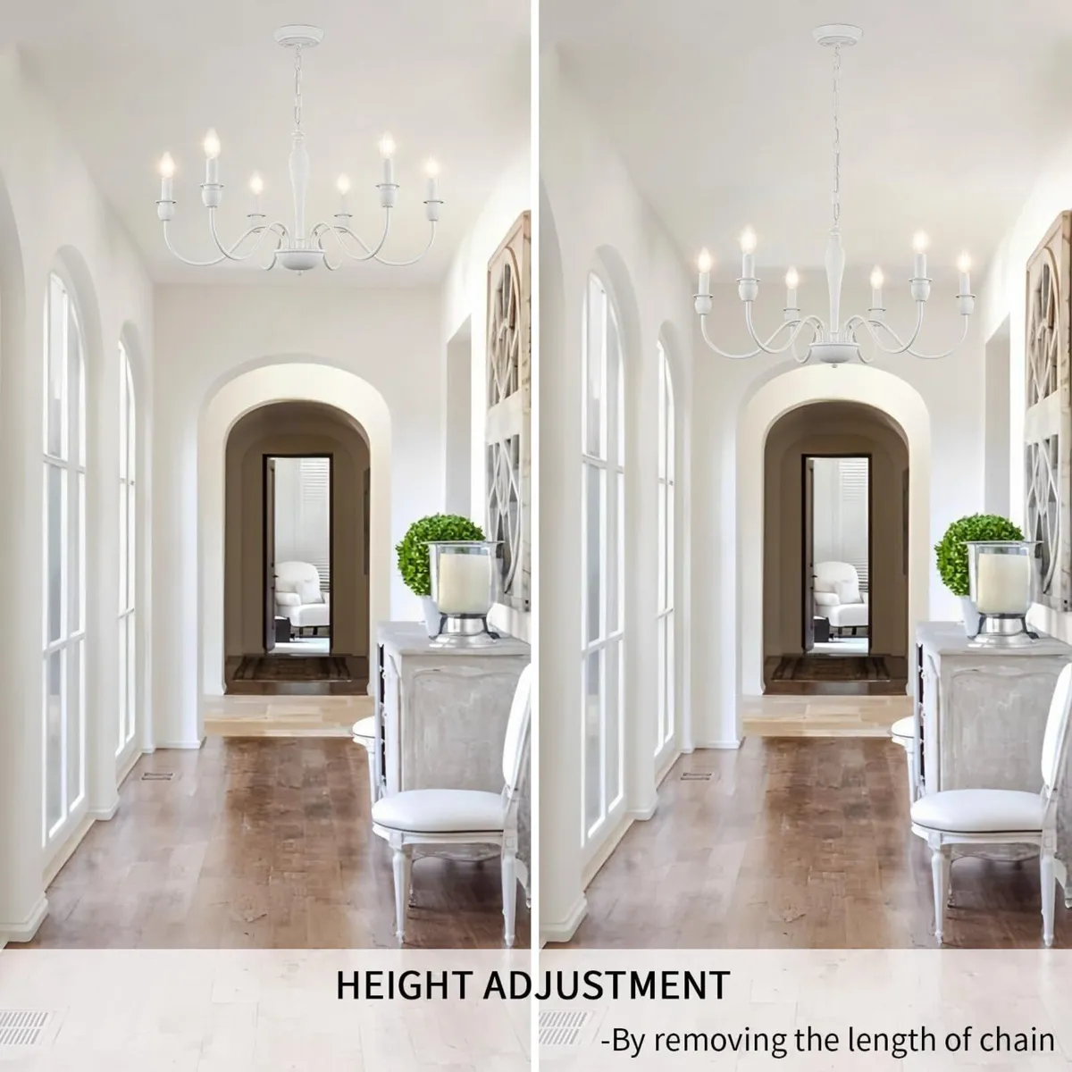 White Chandelier 6 Lights Metal Vintage Chandelier - Image 3