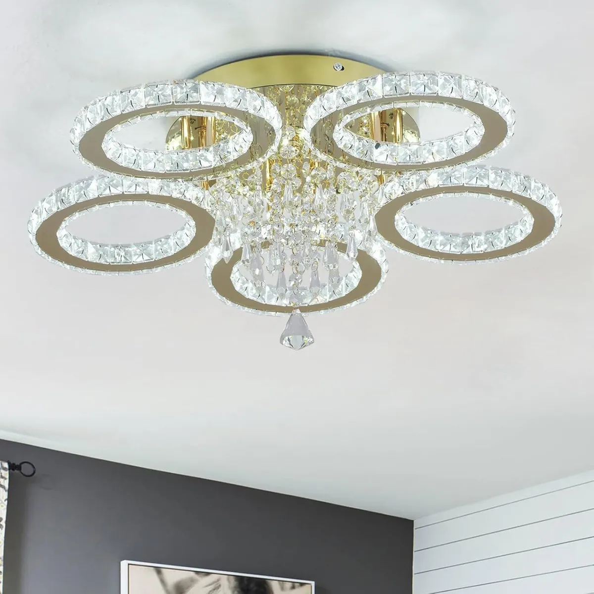 Modern Crystal Chandelier 5-Ring LED Lighting - Image 1