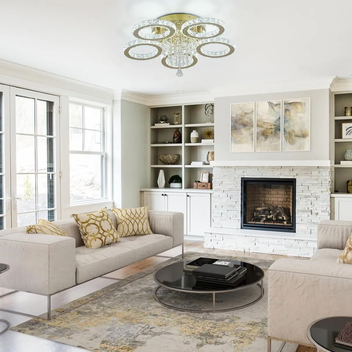 Modern Crystal Chandelier 5-Ring LED Lighting - Image 4