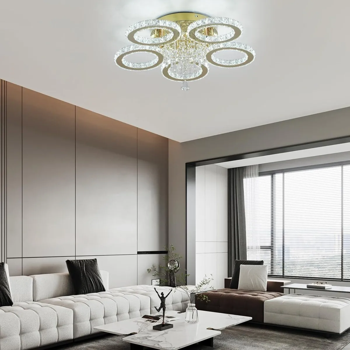 Modern Crystal Chandelier 5-Ring LED Lighting - Image 3