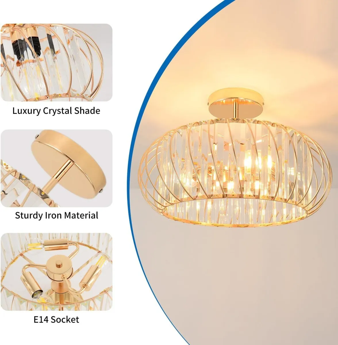 Gold Chandelier Light Shade Ceiling Lights Living - Image 4