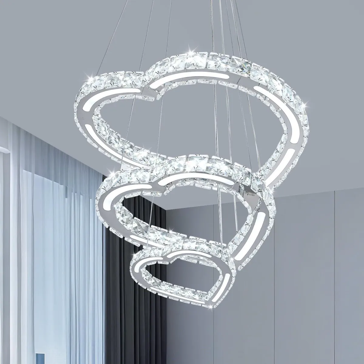 Modern Crystal Chandelier Acrylic 3 Heart Rings - Image 1