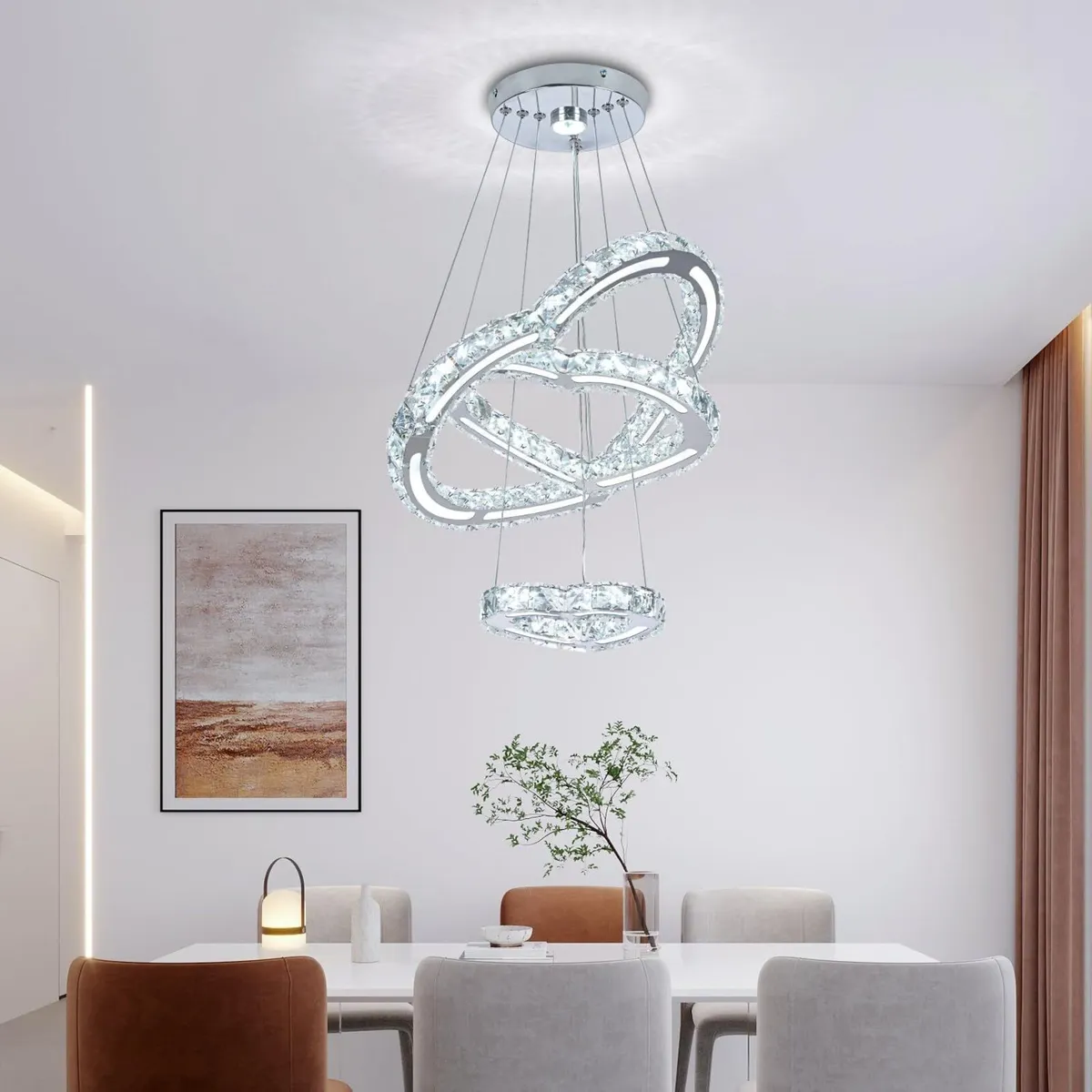 Modern Crystal Chandelier Acrylic 3 Heart Rings - Image 2