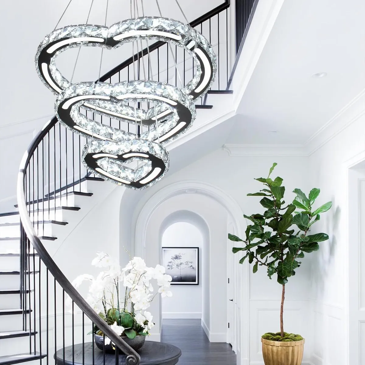 Modern Crystal Chandelier Acrylic 3 Heart Rings - Image 4