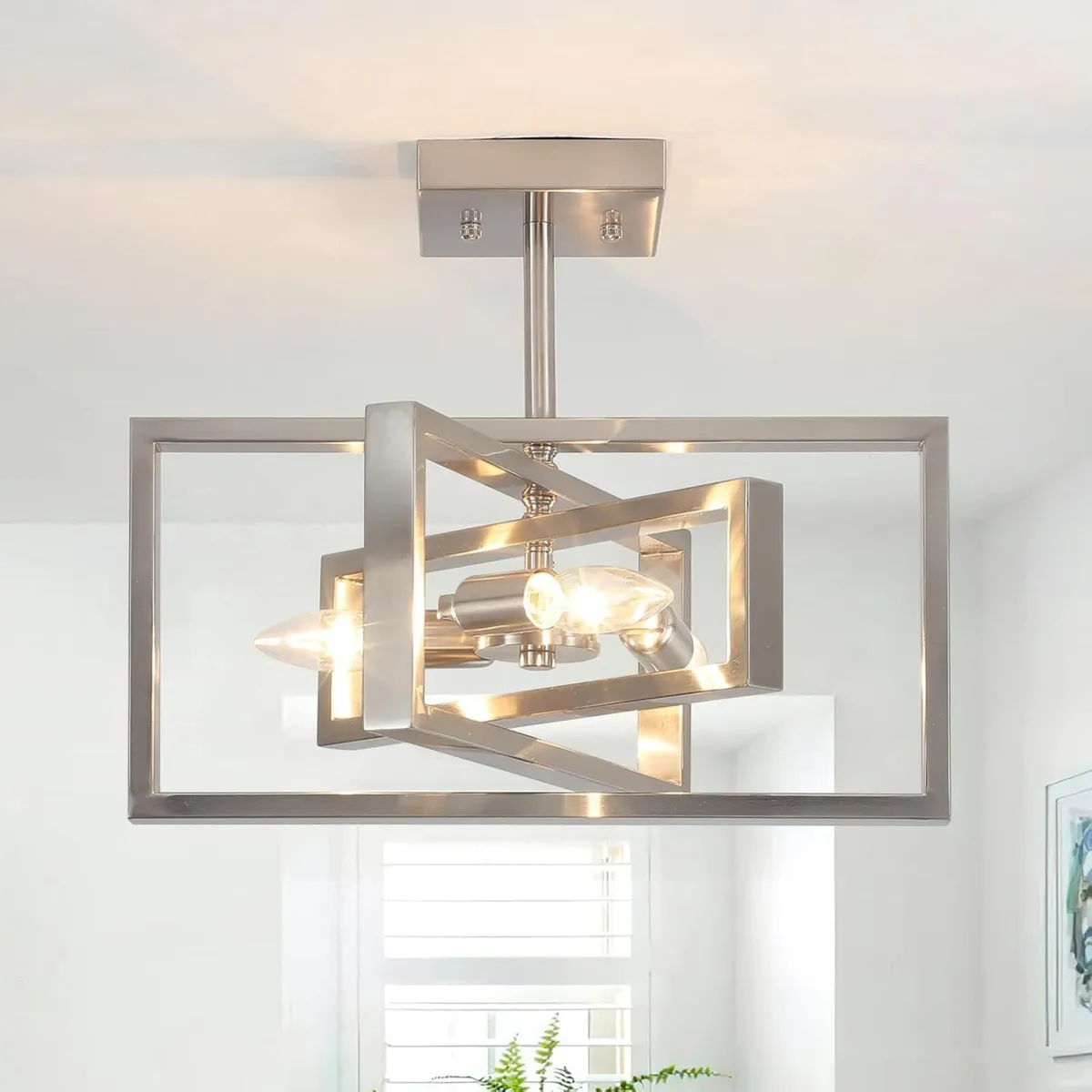 Brushed Nickel Ceiling Light Living Room 3 Lights - Image 1