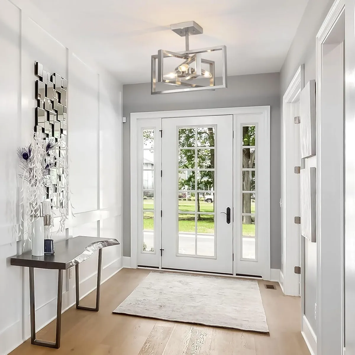 Brushed Nickel Ceiling Light Living Room 3 Lights - Image 2