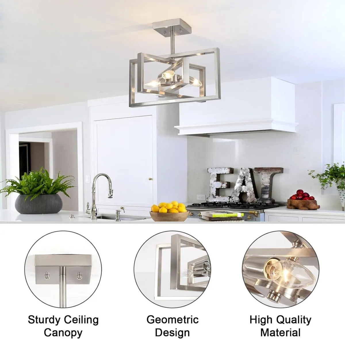 Brushed Nickel Ceiling Light Living Room 3 Lights - Image 4