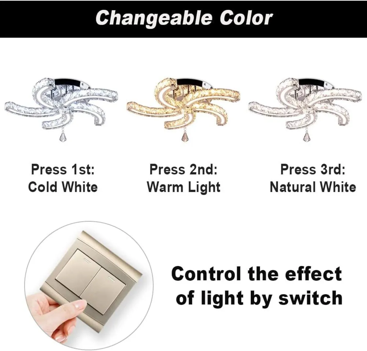 Contemporary Crystal Chandelier 5 Arms Stainless - Image 2