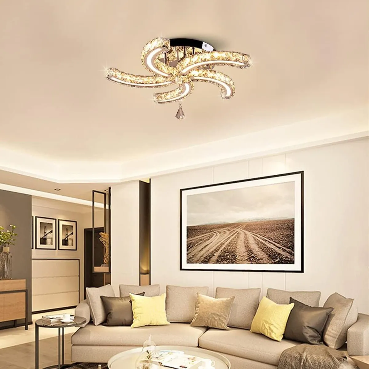 Contemporary Crystal Chandelier 5 Arms Stainless - Image 4