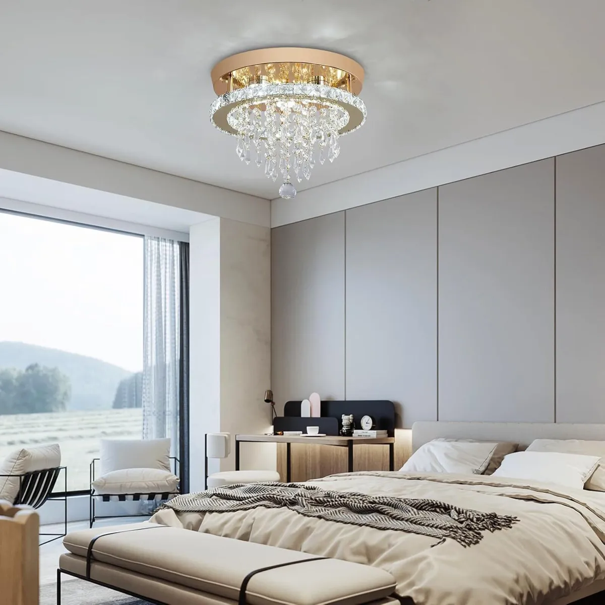 Modern Gold Crystal Chandelier LED Ceiling Light - Image 4