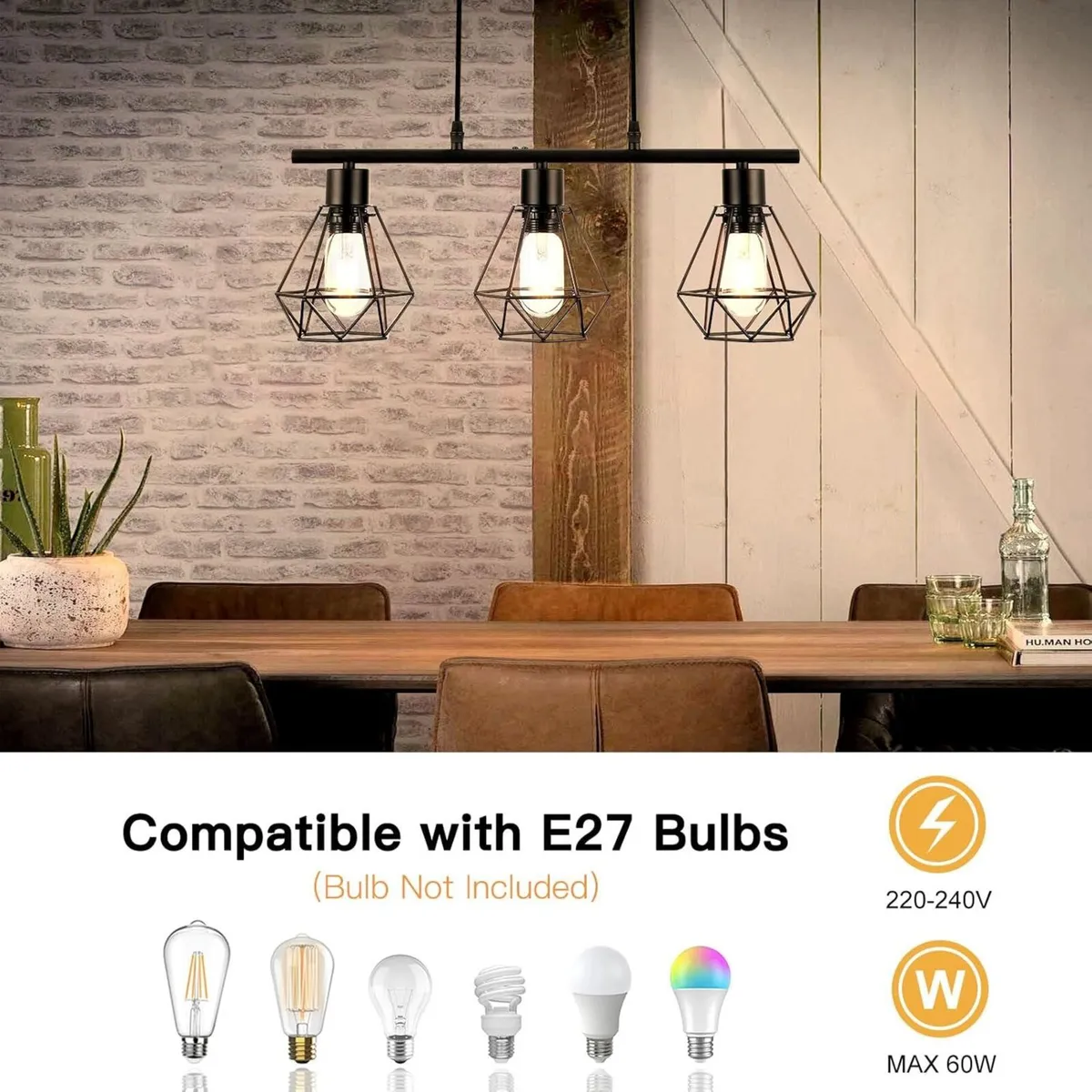 Pendant Lights 3 Industrial Metal Caged Ceiling - Image 3