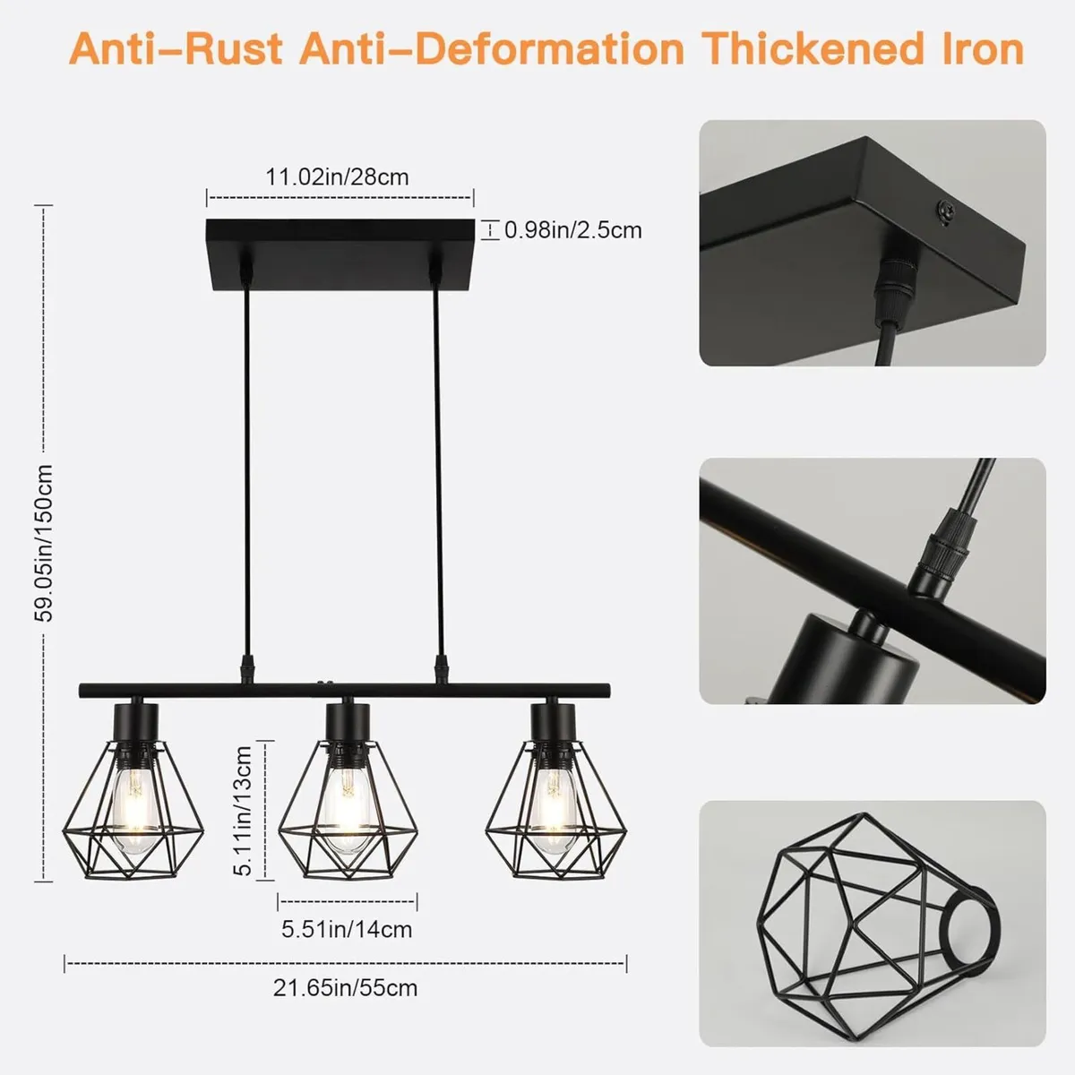 Pendant Lights 3 Industrial Metal Caged Ceiling - Image 4