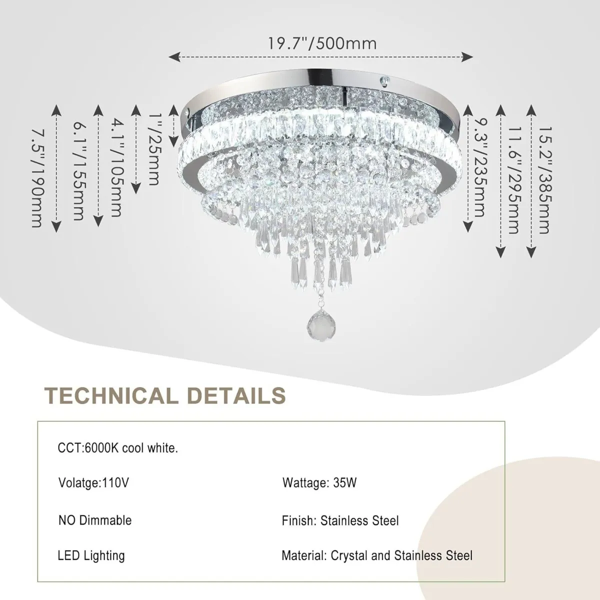Modern Crystal Chandelier Light Flush Mount LED - Image 3
