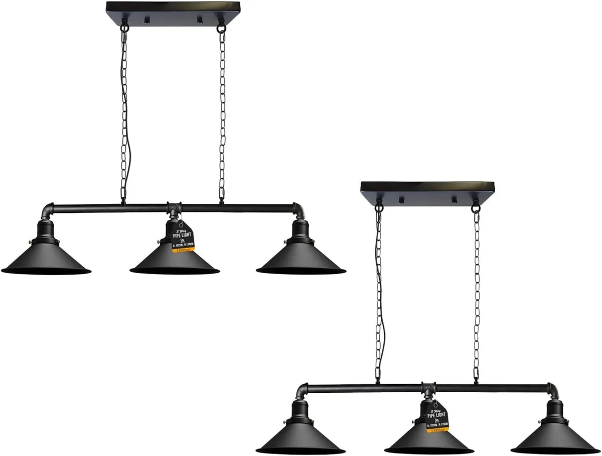 2 Pack Industrial 3 Way Pipe Pendant Light E27 - Image 1