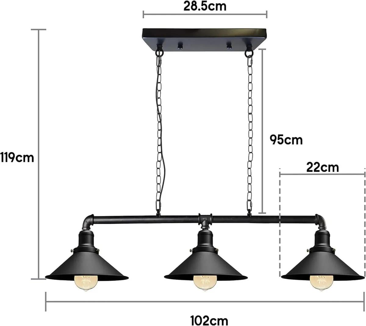 2 Pack Industrial 3 Way Pipe Pendant Light E27 - Image 2