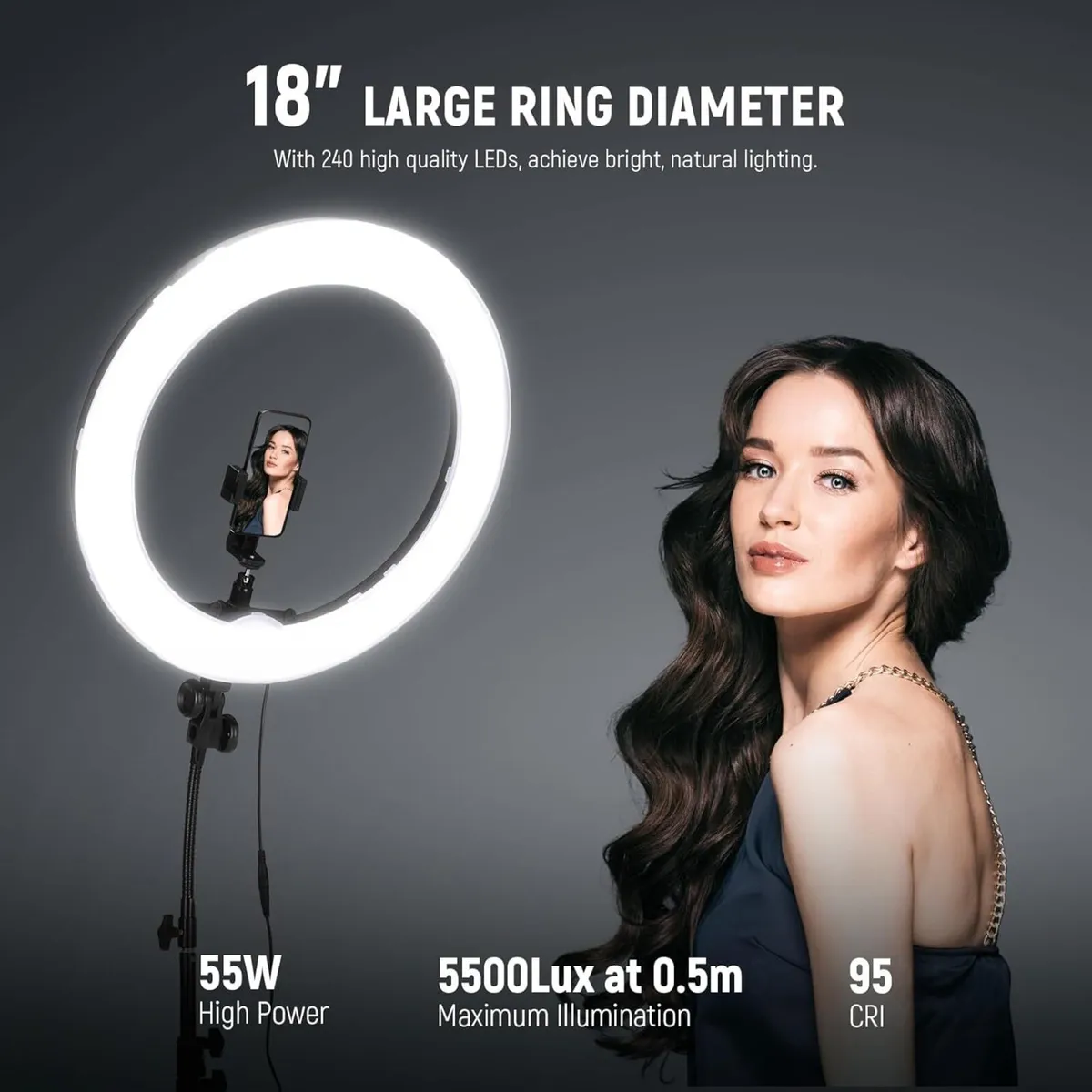 Ring Light Kit: 18/45cm Outer 55W 5600K Dimmable - Image 2